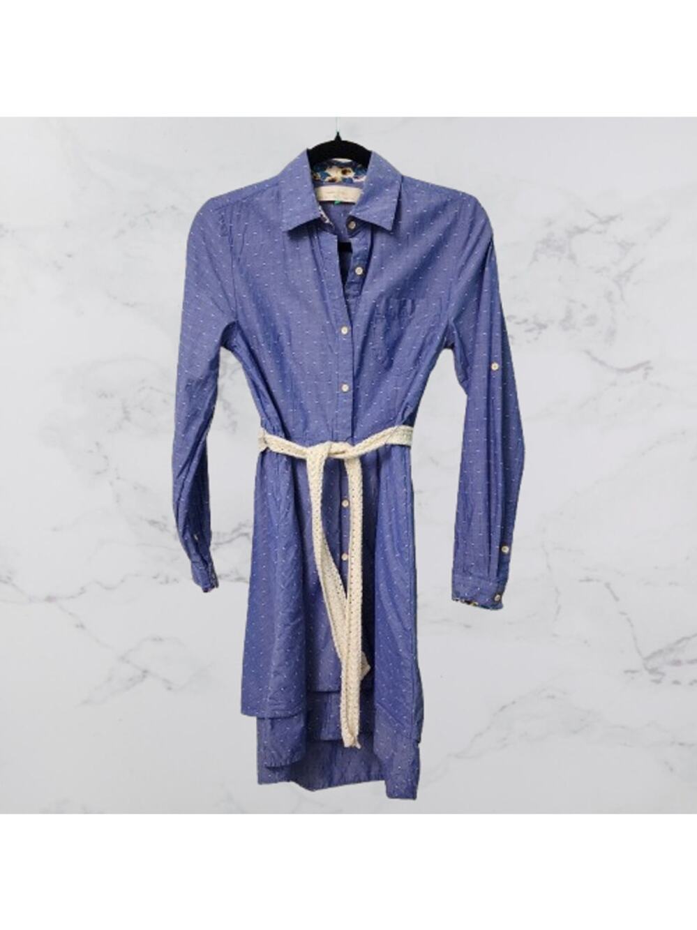 Isabella Sinclair Anthropologie Chambray Shirt Dress Crocket Belt XS